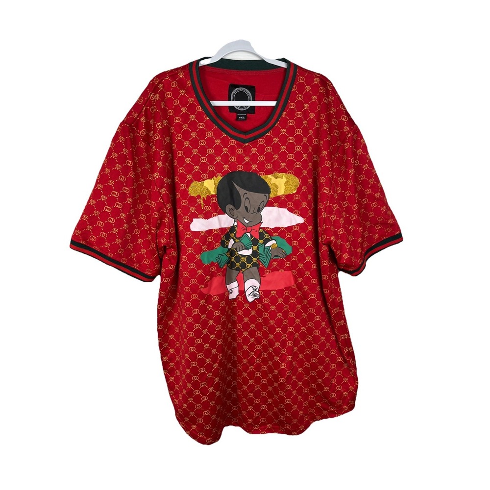 Black Richie Rich Hip‎ Hop Red Shirt Jersey Gold Diamonds Jersey Mens Size 4XL